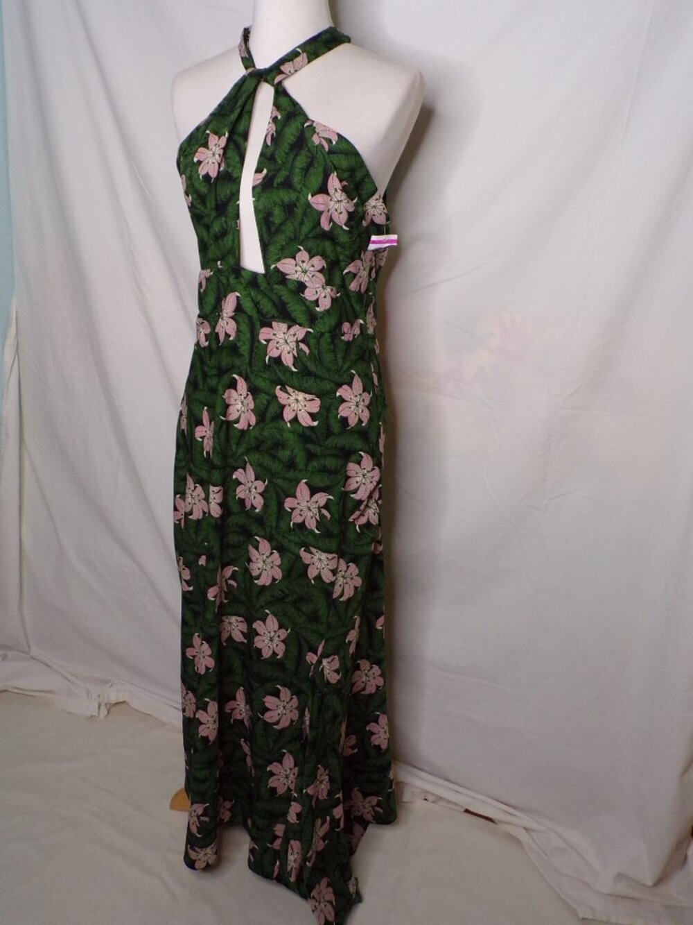 🆕TOPSHOP Hibiscus Floral Halter Midi Dress Green 10 - Picture 6 of 11